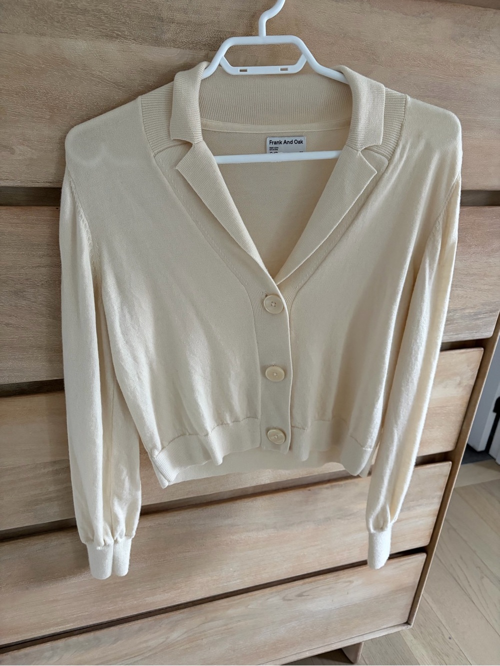 Frank & Oak Cream Button-Front Collared Cardigan